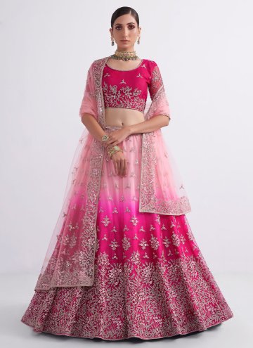 Pink color Net A Line Lehenga Choli with Embroidered