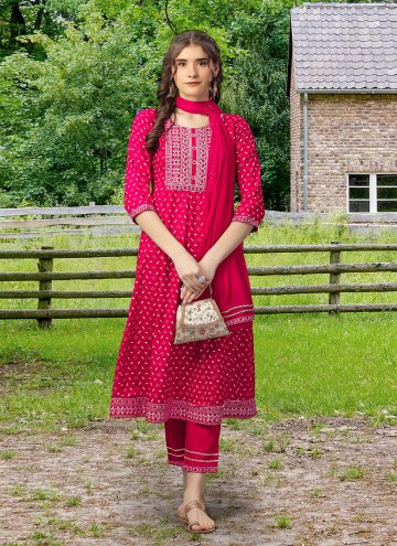 Pink color Rayon Designer Kurti with Embroidered