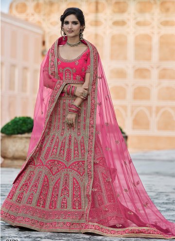 Pink color Velvet Lehenga Choli with Embroidered