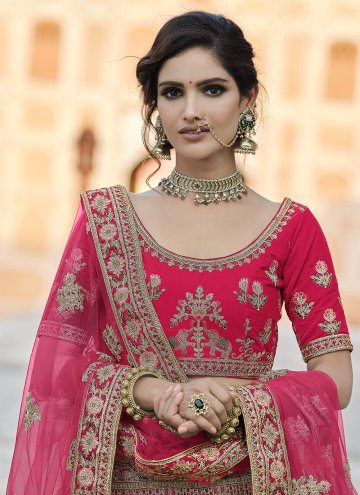 Pink color Velvet Lehenga Choli with Embroidered