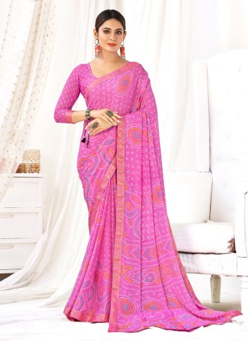 Pink color Woven Chiffon Contemporary Saree