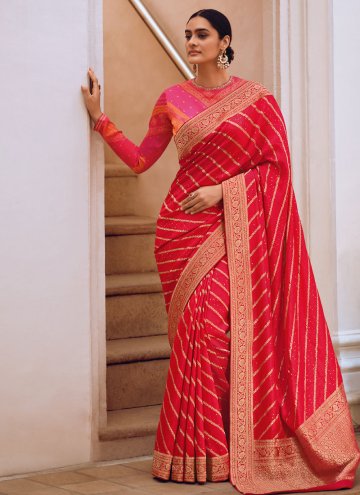 Pink color Woven Viscose Designer Saree