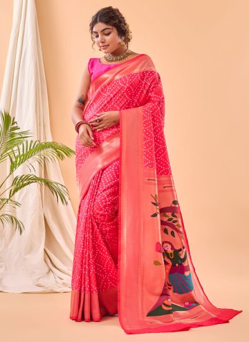 Pink Contemporary Saree in Silk with Woven