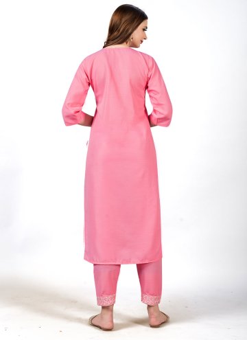 Pink Cotton  Embroidered Casual Kurti for Casual
