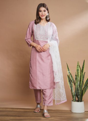 Pink Cotton Silk Embroidered Straight Suit