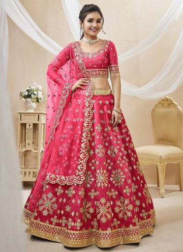 Pink Designer Lehenga Choli in Art Silk with Embro