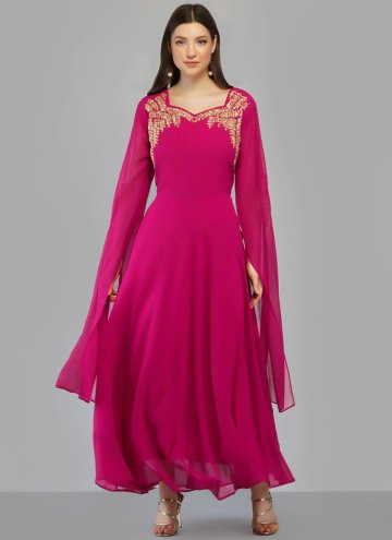 Pink Georgette Embroidered Casual Kurti for Festiv