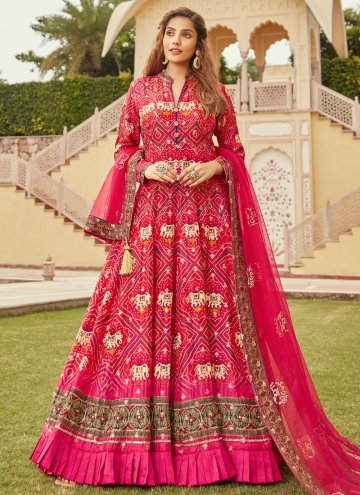 Pink Gown in Jacquard with Bandhej Print