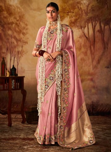 Pink Kanjivaram Silk Embroidered Trendy Saree for 