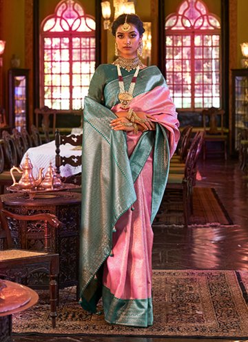 Pink Kanjivaram Silk Woven Contemporary Saree for 