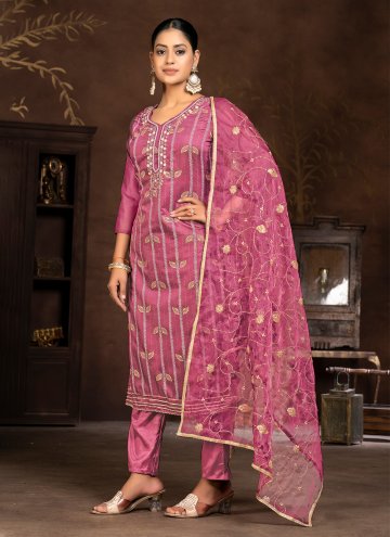 Pink Organza Hand Work Pant Style Suit for Ceremonial