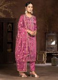 Pink Organza Hand Work Pant Style Suit for Ceremonial - 3