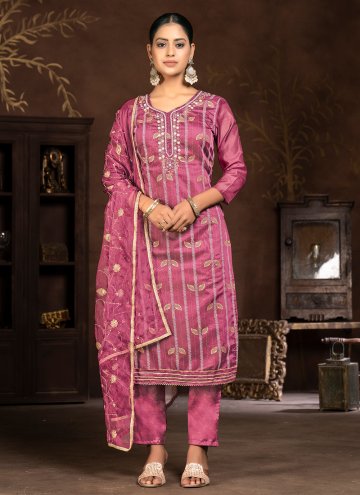 Pink Organza Hand Work Pant Style Suit for Ceremon