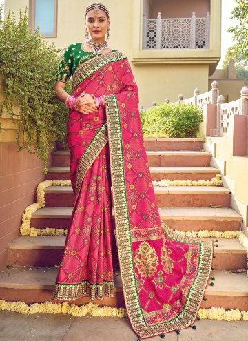 Pink Pure Silk Bandhej Print Designer Saree for Re
