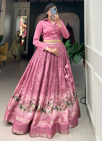 Pink Readymade Lehenga Choli in Silk with Floral Print