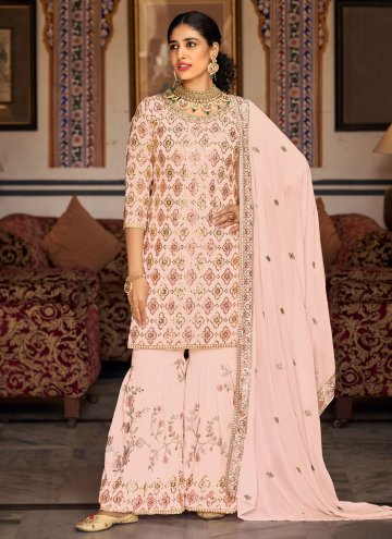 Pink Salwar Suit in Faux Georgette with Embroidered