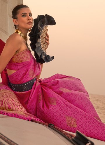 Pink Satin Woven Classic Designer Saree for Mehndi