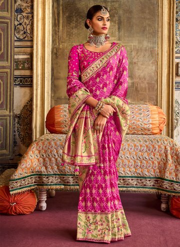 Pink Silk Embroidered Contemporary Saree