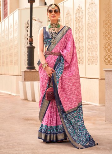 Pink Silk Printed Designer Traditional Saree for E
