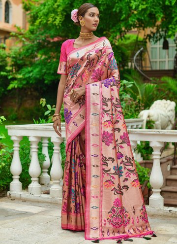 Pink Trendy Saree in Silk with Woven