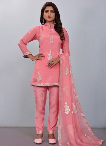 Pink Viscose Embroidered Salwar Suit