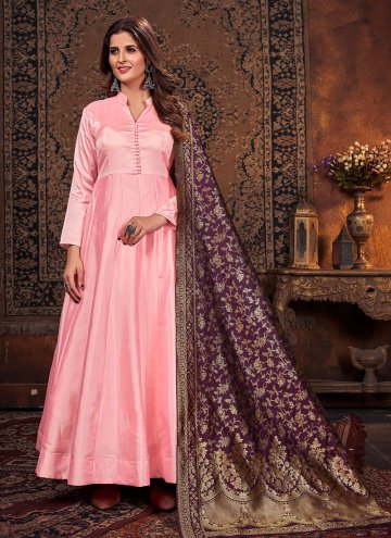 Plain Work Art Silk Pink Salwar Suit