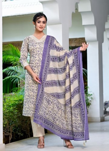 Printed Cotton  Purple Salwar Suit