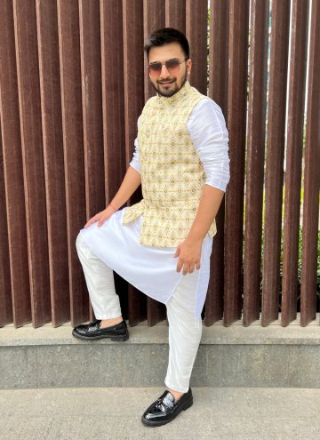 Printed Cotton  Yellow Nehru Jackets