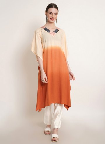 Printed Rayon Orange and Peach Designer Kurti