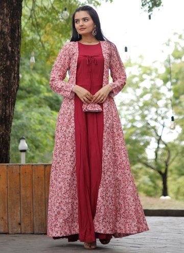 Printed Rayon Pink Gown