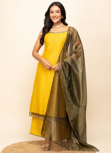 Printed Silk Blend Yellow Salwar Suit