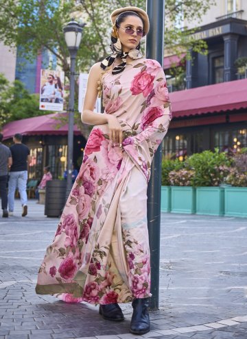 Pure Silk Classic Designer Saree in Cream Enhanced with Digital Print