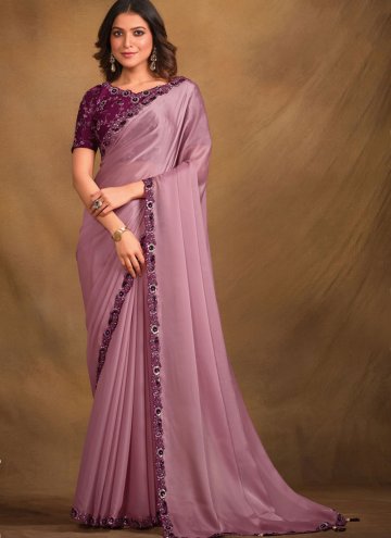 Purple color Cord Satin Silk Classic Designer Sare