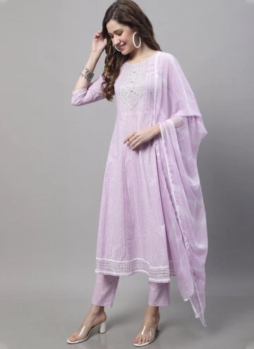 Purple color Embroidered Cotton  Salwar Suit