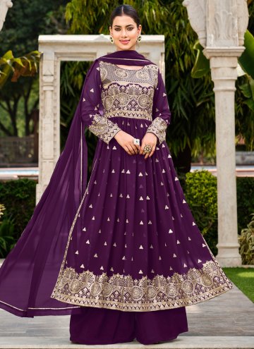 Purple color Embroidered Faux Georgette Salwar Suit