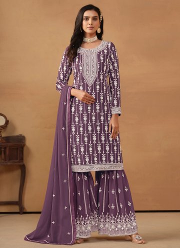 Purple color Faux Georgette Salwar Suit with Embro