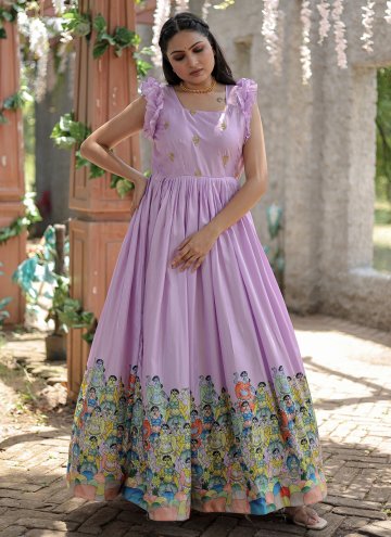 Purple color Printed Silk Gown