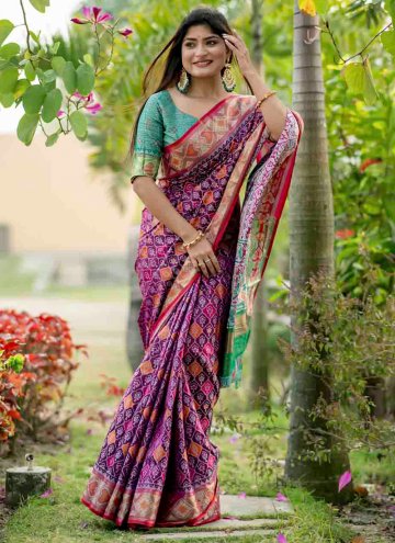 Purple color Woven Silk Contemporary Saree