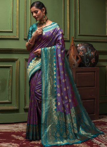Purple Designer Saree in Banarasi with Woven