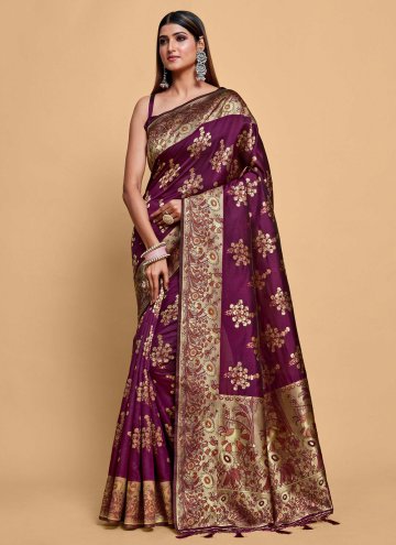 Purple Designer Saree in Kanjivaram Silk with Woven