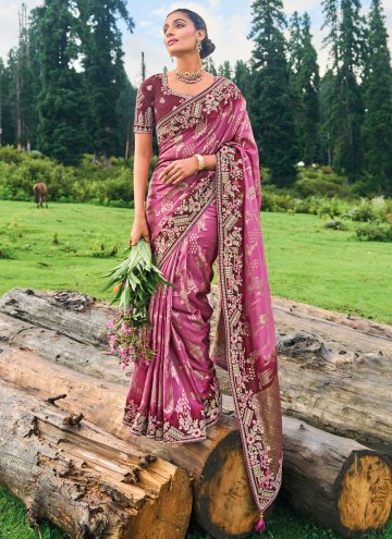 Purple Designer Saree in Silk with Embroidered