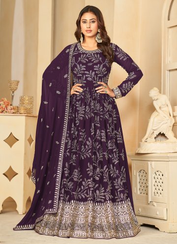 Purple Faux Georgette Embroidered Designer Floor Length Salwar Suit