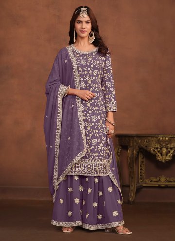 Purple Faux Georgette Embroidered Trendy Salwar Su