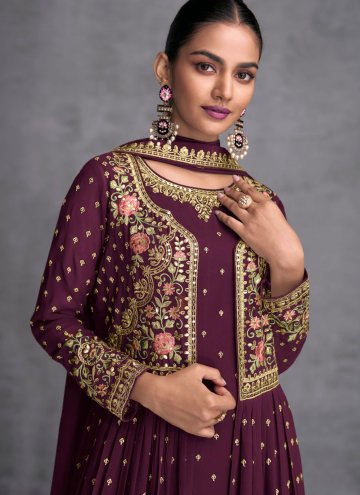 Purple Georgette Embroidered Palazzo Suit for Ceremonial