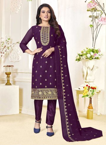 Purple Georgette Embroidered Salwar Suit for Casua