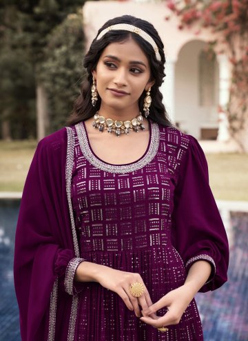 Purple Georgette Embroidered Salwar Suit for Mehndi
