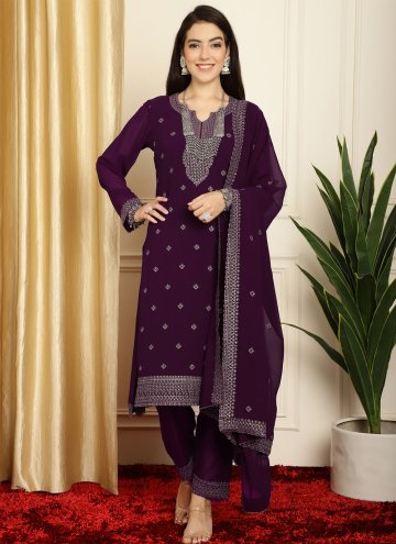 Purple Georgette Embroidered Trendy Salwar Suit for Ceremonial