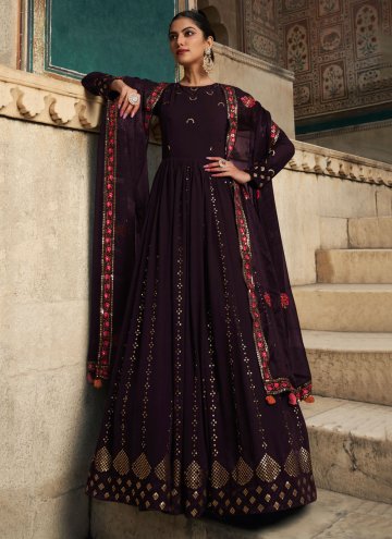 Purple Gown in Georgette with Embroidered