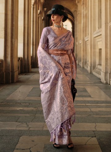 Purple Handloom Silk Woven Contemporary Saree