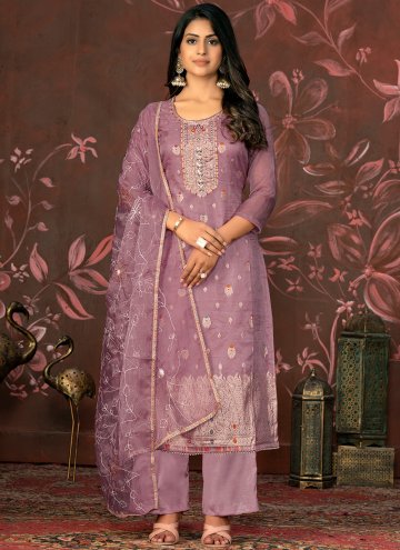 Purple Organza Hand Work Salwar Suit